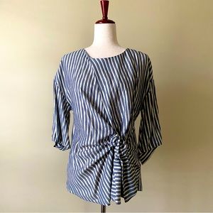 Eva Franco- Metallic Striped Top with Decorative Tie Front. Size 6